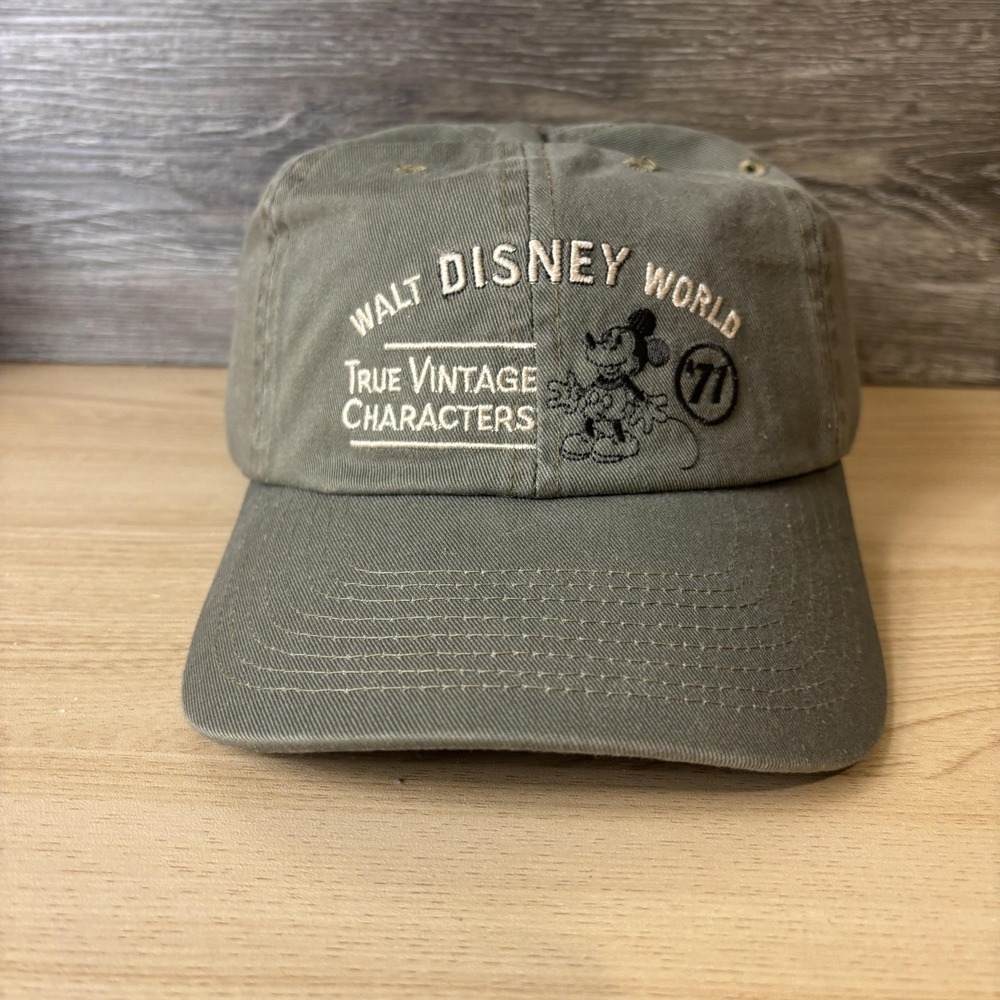 Walt Disney World Hat Cap Strap Back Olive Green Mickey Mouse Embroidered Mens